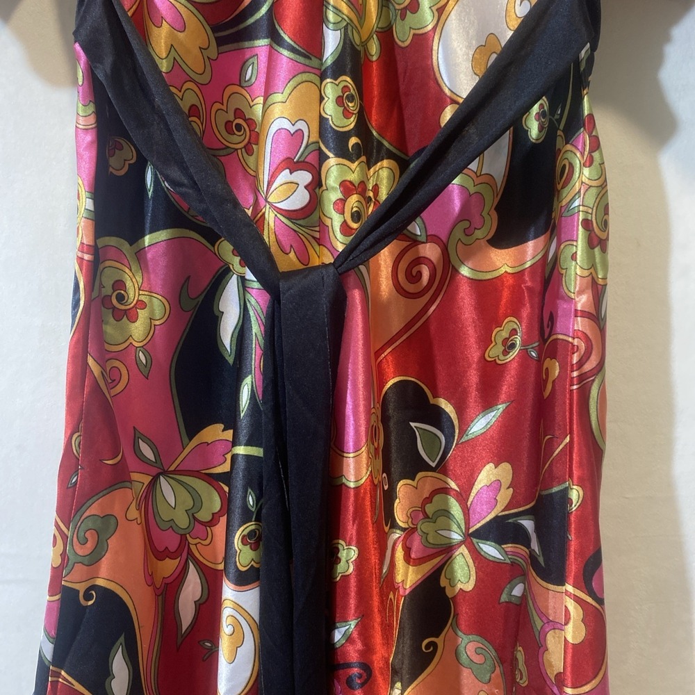 ShesCool Boho Floral Maxi Dress 1X Satin Retro Kimono Sleeve Festival Flowy Wear - Picture 7 of 9